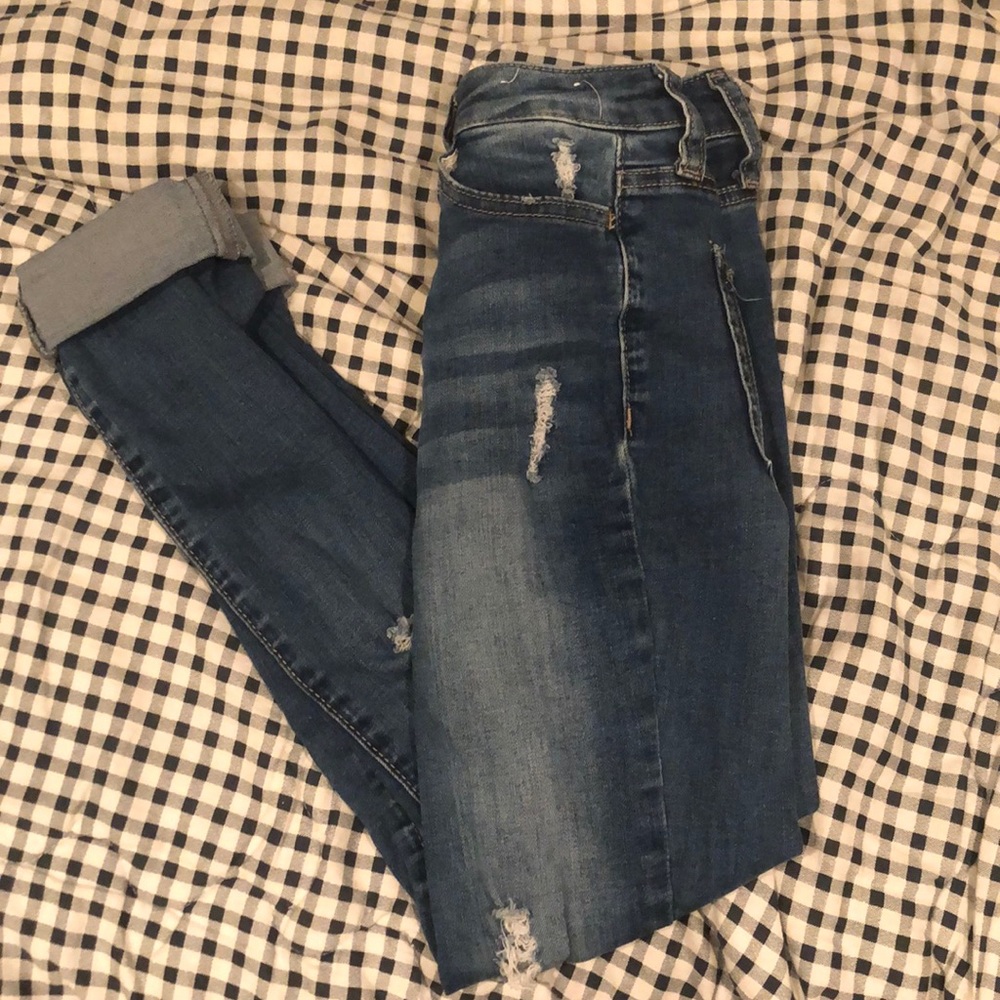 blue ripped high rise jeggings